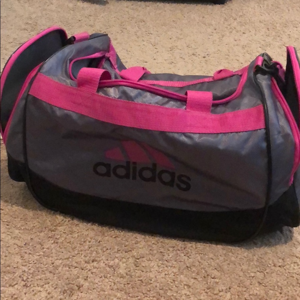 Adidas pink and grey duffel bag